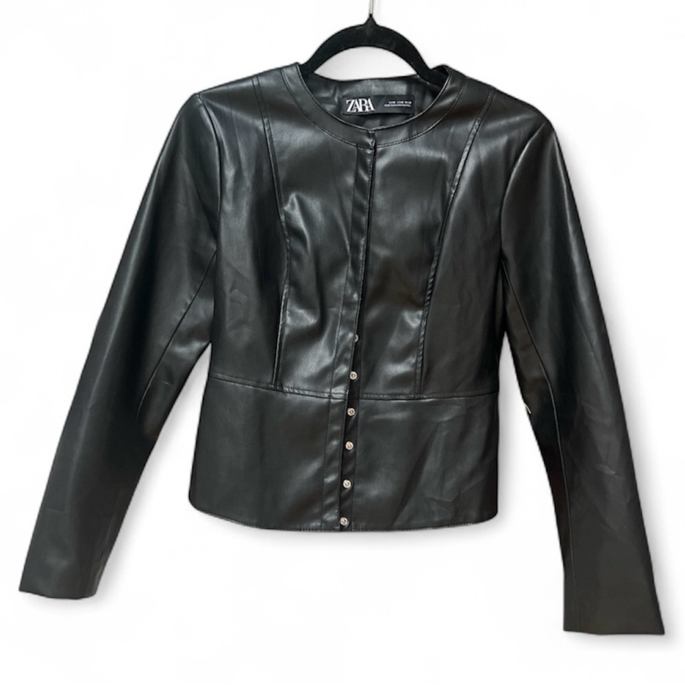 Zara Sleek Black Faux Leather Jacket